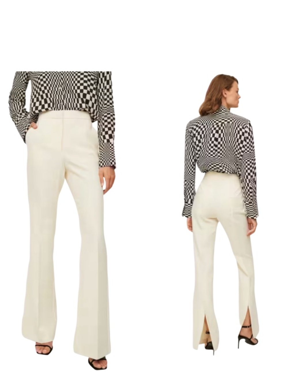 Mango Cream Colour Hem Slit Wide Leg Pants